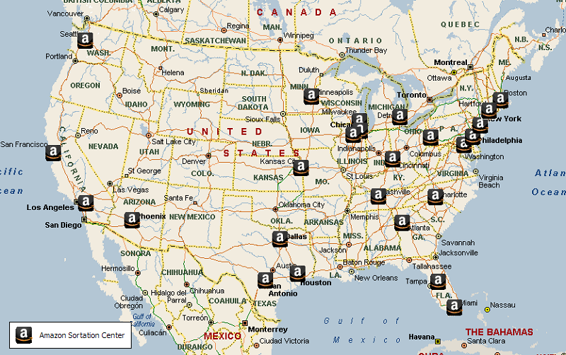 Map Of Usa Amazons Current Fulfillment And Sortation Center Networks